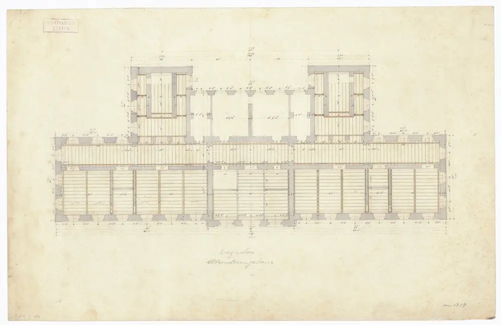 Kantonsspital Zürich, projektiertes Absonderungshaus, Oberstrass: Erdgeschoss, Balkenlage; Grundriss