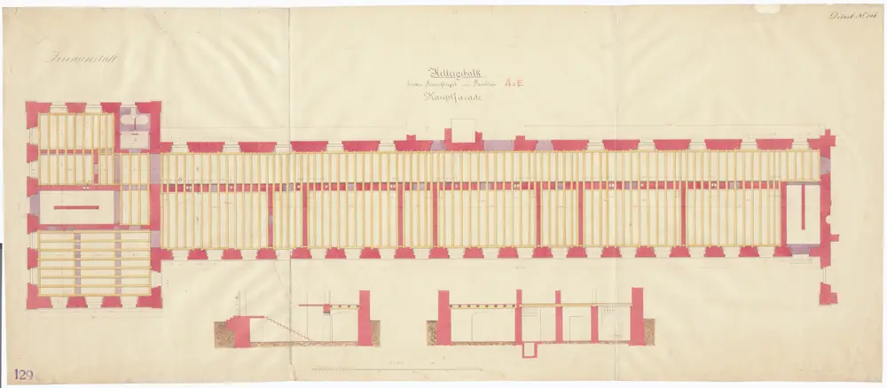 Irrenanstalt Burghölzli: Linker Seitenflügel und Pavillon A und E, Kellergebälk; Grundriss