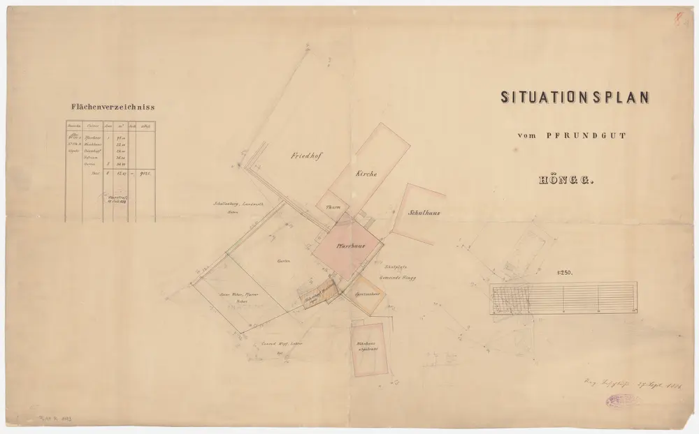 Höngg: Pfrundgut mit Kirche, Pfarrhaus und Umgebung; Grundriss (Nr. 8)