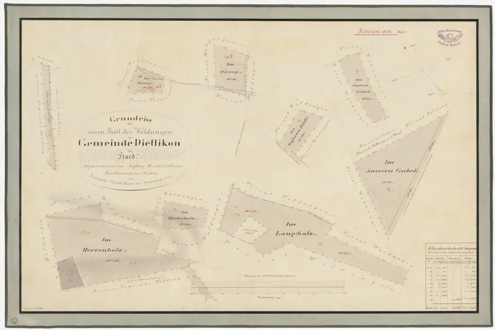 Dietlikon: Gemeindewaldung: Hard mit Herrenholz, Langholz, Majorenrüti, Haslerholz, Gubel, Dieweg; Grundrisse