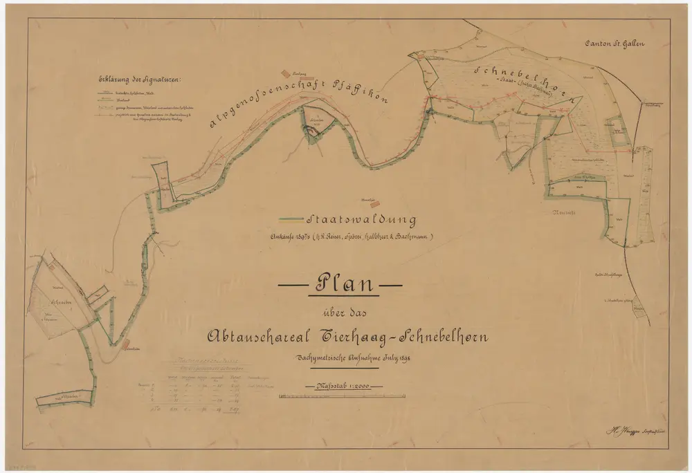 Wald, Fischenthal, Goldingen SG: Waldungen: Fischenthal: Staats- und Privatwaldungen im Abtauschareal Tierhag-Schnebelhorn (Ankäufe); Grundriss