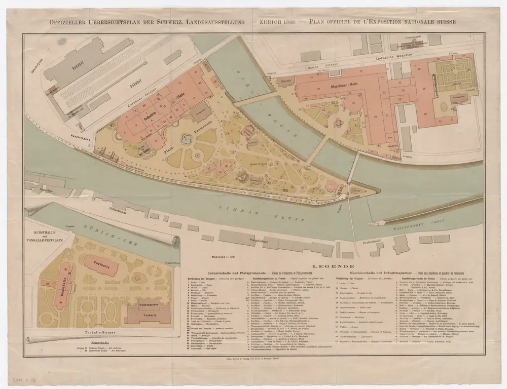 Platzspitz und Industriequartier, Schweizerische Landesausstellung 1883 in Zürich; offizieller Übersichtsplan