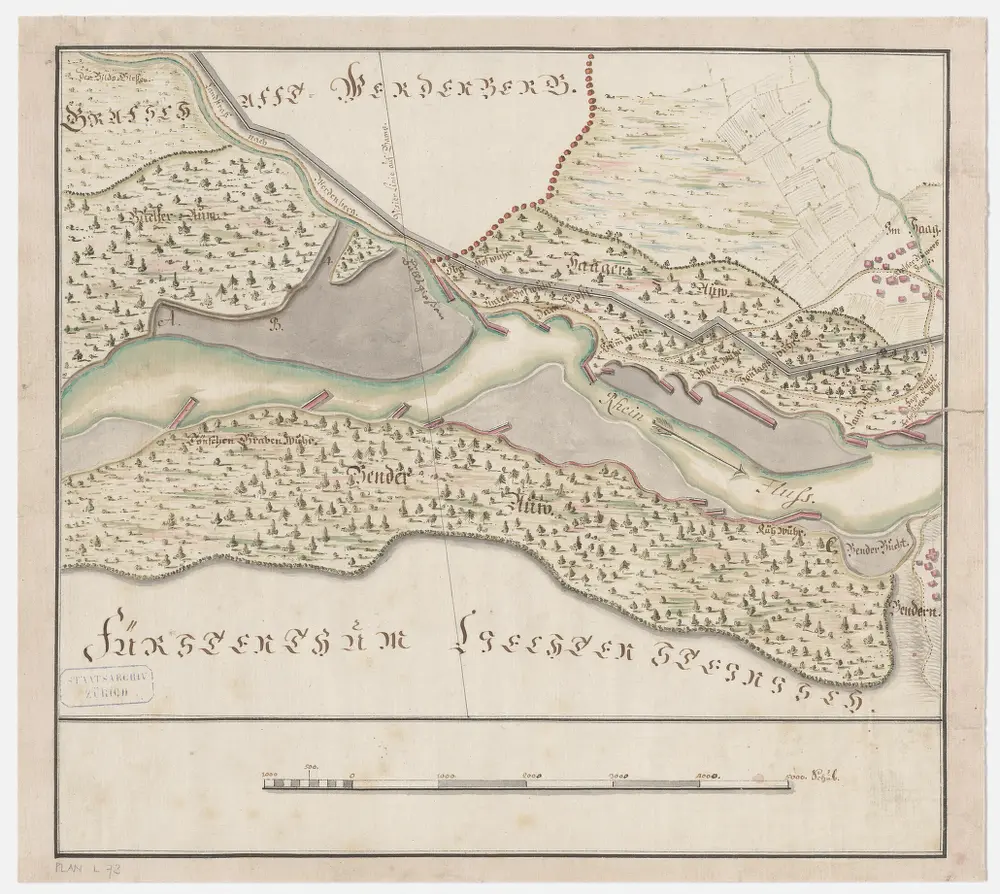 Sennwald SG: An der Herrschaft Sax-Forstegg vorbeifliessender Rhein, insbesondere die Wuhrungen und anstossenden Güter; Grundriss