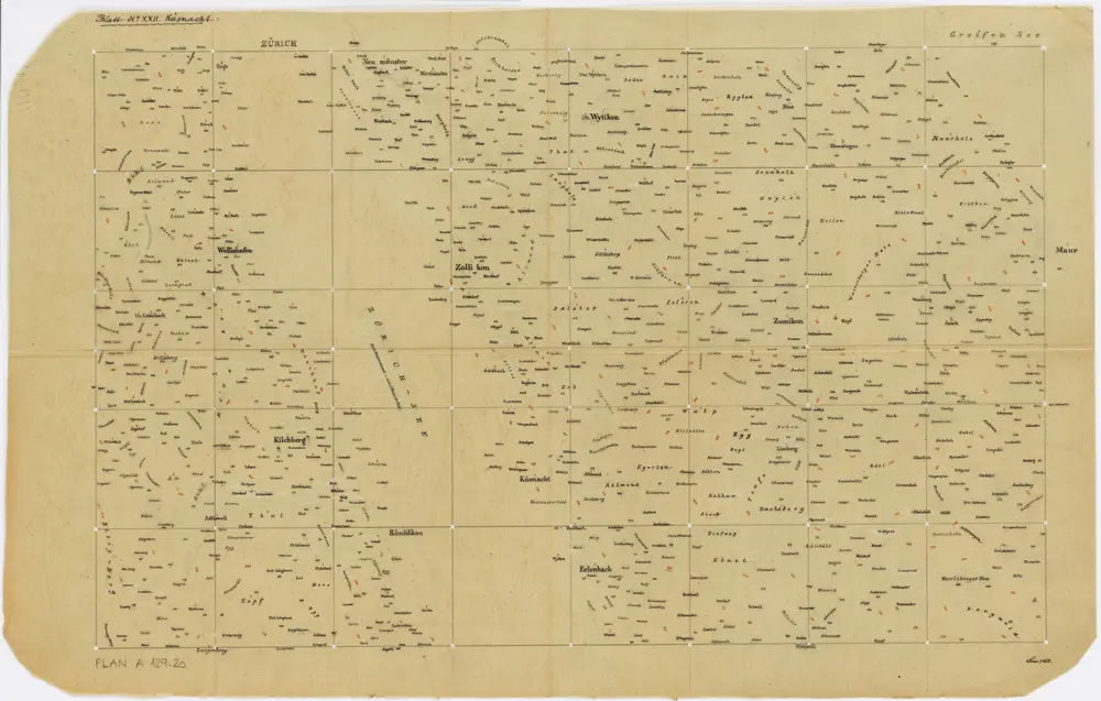 Vorlagen für die Topographische Karte des Kantons Zürich (Wild-Karte): Schrift-Pausen: Blatt XXII: Küsnacht