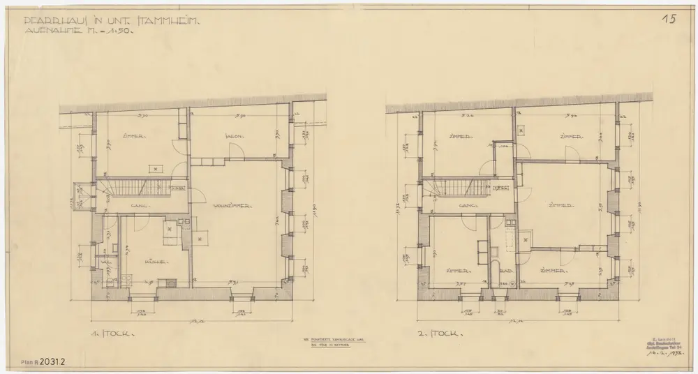 Unterstammheim: Pfarrhaus Stammheim: 1. und 2. Stock; Grundrisse