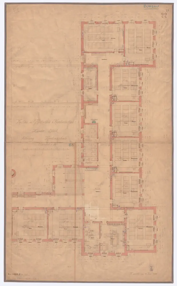 Universität Zürich (Chemisches Institut) und Kantonsschule Zürich, Neubau Rämistrasse 76: Grundrisse: Abteilung Kantonsschule, 2. Stock; Grundriss