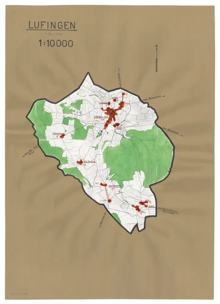 Lufingen: Definition der Siedlungen für die eidgenössische Volkszählung am 01.12.1950; Siedlungskarte
