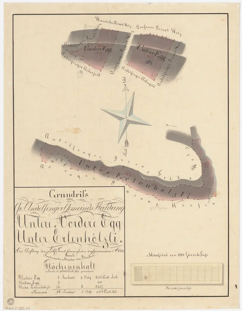 Andelfingen (damals Grossandelfingen): Gemeindewaldung: Unteri Egg, Vorderi Egg (Egghölzli), Unteres Erlenhölzli; Grundrisse