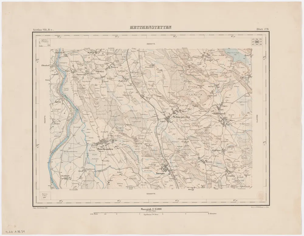 Topographischer Atlas der Schweiz (Siegfried-Karte): Den Kanton Zürich betreffende Blätter: Blatt 176: Mettmenstetten