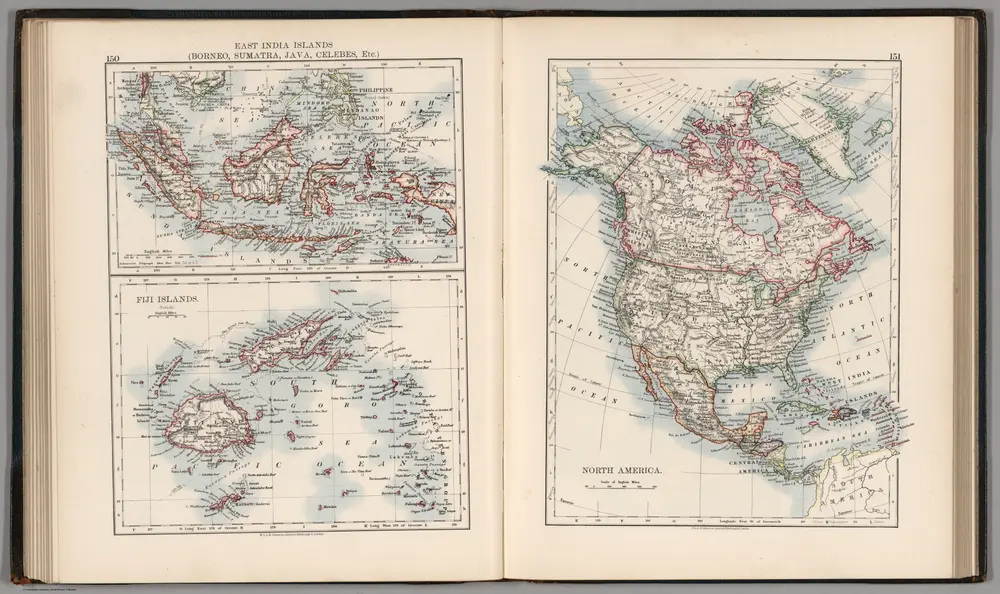 East India Islands (Borneo, Sumatra, Java, Celebes, Etc.).  Fiji Islands.  North America.