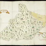 HZAN GA 100_Nr. 433_ : Weikersheim; "Der sogenannte Winterberg" [Waldkarte];ohne Verfasser;60 Ruten = 10,8 cm; 89 x 62 cm; Norden oben nach links;Papier; Wasserfarben; Grenzsteine nummeriert.