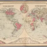 World in Hemispheres.  Principal Mountains and Rivers on the Globe.