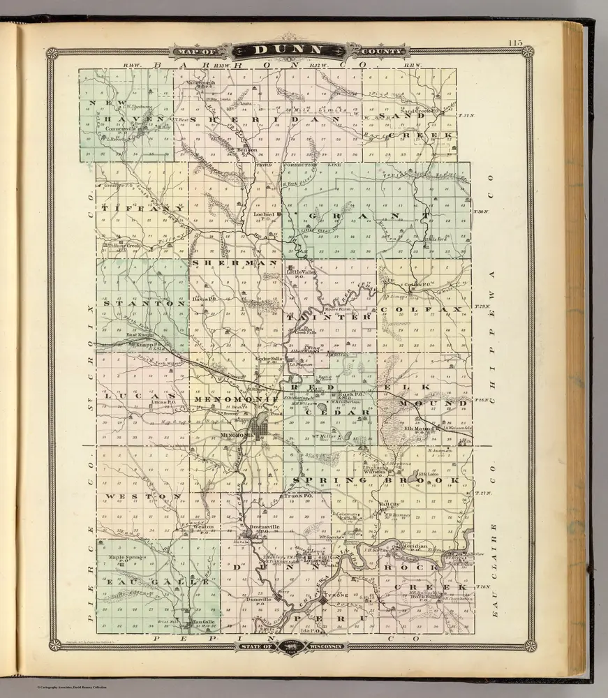 Map of Dunn County, State of Wisconsin.