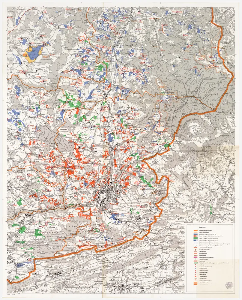 Rüti, Wald, Dürnten, Hinwil, Bäretswil und Fischenthal: Gemeinden; Meliorationskataster