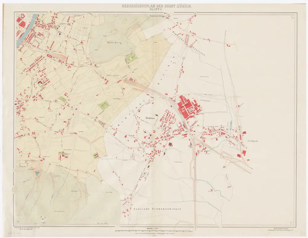 Übersichtsplan der Stadt Zürich und der umliegenden Gemeinden in 9 Blättern: Blatt 6: Wipkingen, Unterstrass, Oerlikon