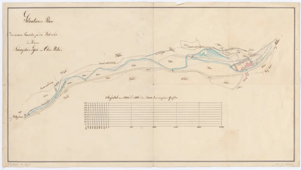 Vorlagen für die Topographische Karte des Kantons Zürich (Wild-Karte): Bezirk Uster: Situationsplan des neuen Kanals zu der Fabrik der Herren Trümpler und Gysi in Oberuster