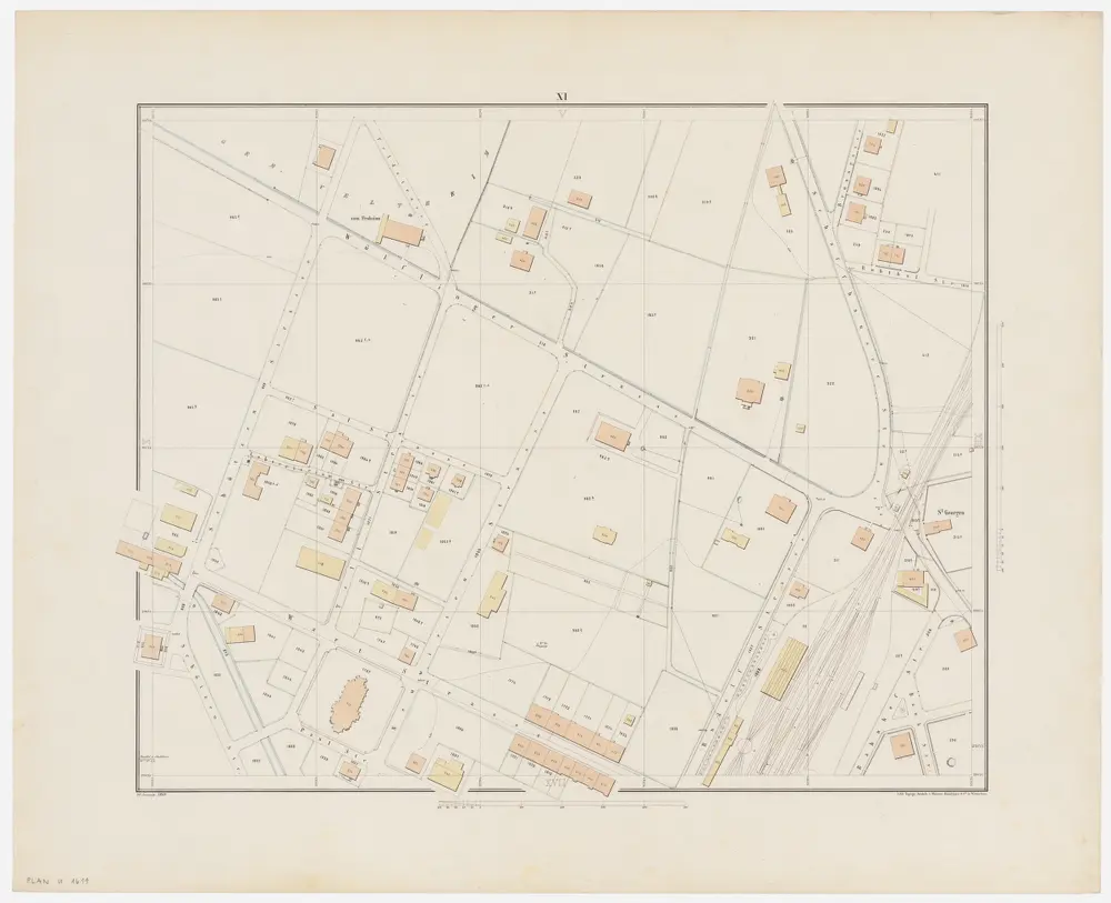 Winterthur: Gemeinde; Grundpläne: Blatt XI: Gegend bei Schaffhauserstrasse, Wülflingerstrasse, Wartstrasse, Schützenstrasse und Bahnhof; Situationsplan