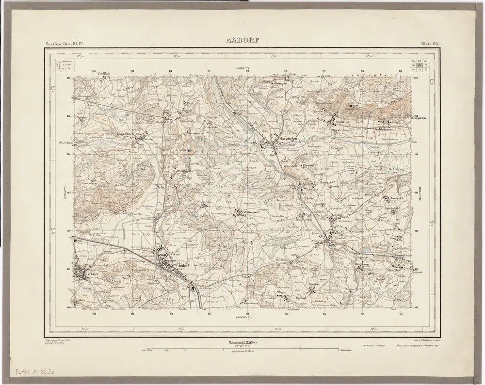 Topographischer Atlas der Schweiz (Siegfried-Karte): Den Kanton Zürich betreffende Blätter: Blatt 69: Aadorf