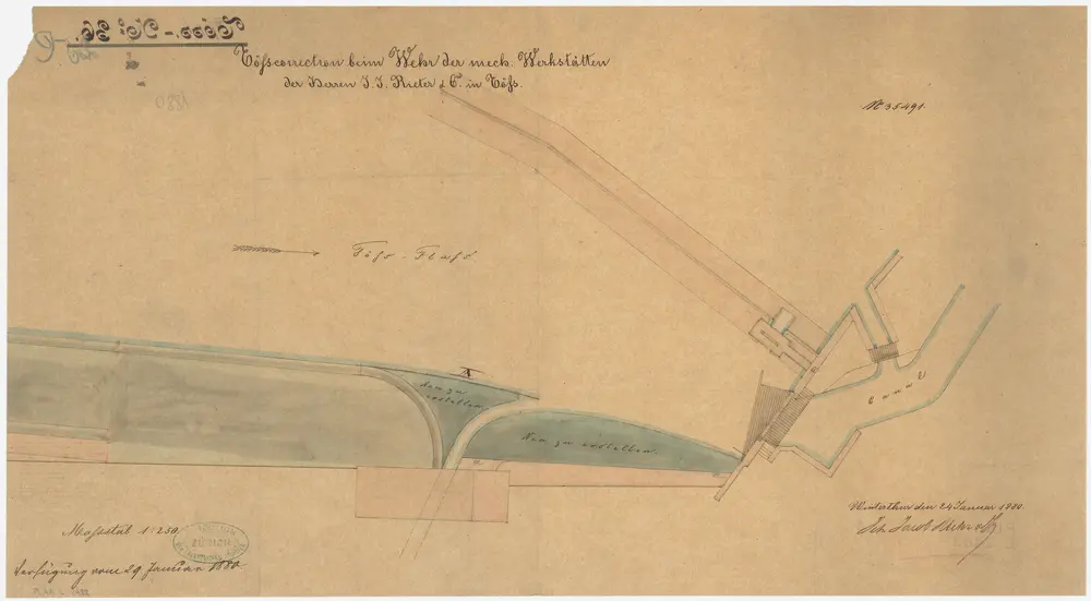 Töss: Beim unteren Wehr der mechanischen Werkstätten von J. J. Rieter und Cie., Tösskorrektion; Situationsplan (Töss-No. 36)