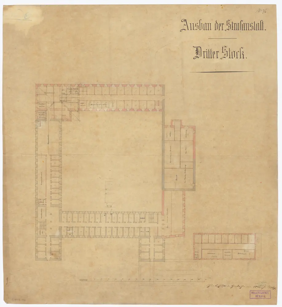 Kantonale Strafanstalt Oetenbach: Projektierter Ausbau; 3. Stock; Grundriss