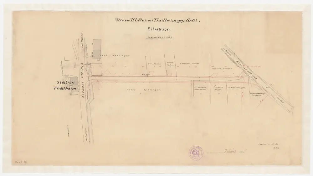 Thalheim an der Thur: Strassenkorrektion von der Station bis zur Strasse von Thalheim an der Thur in Richtung Grüt; Situationsplan