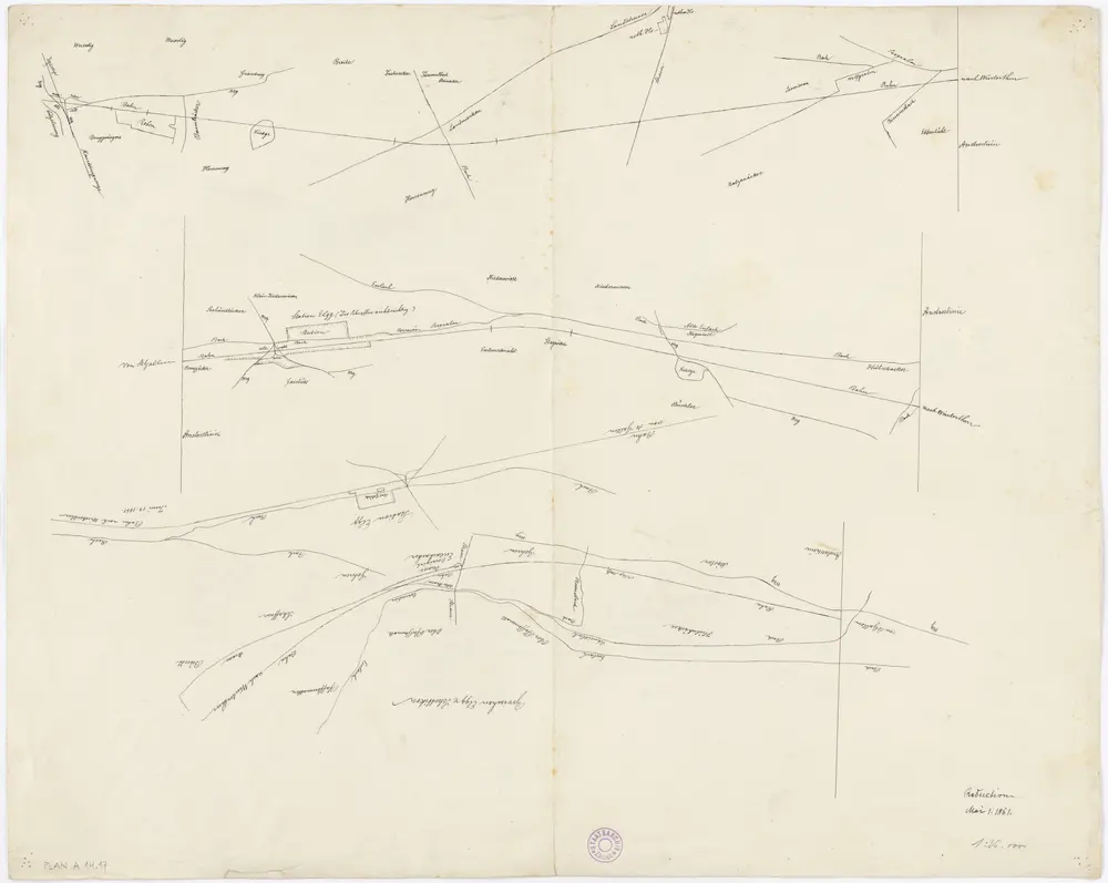 Vorlagen für die Topographische Karte des Kantons Zürich (Wild-Karte): Bezirk Winterthur: Eisenbahnpläne: Bahnlinien um Elgg