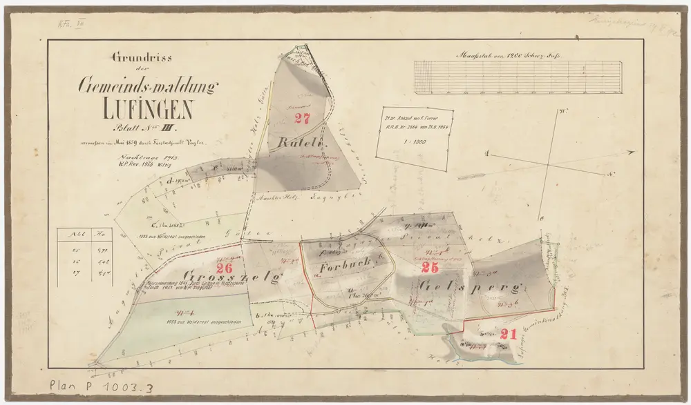 Lufingen: Gemeindewaldung: Grosszelg, Rüteli, Forbuck, Gelsberg (Gelsperg); Grundriss (Blatt 3)