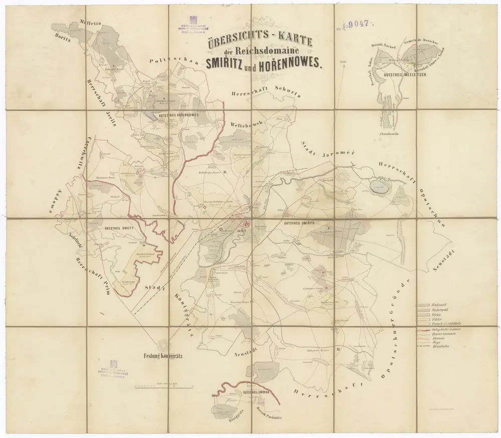 Übersichts-Karte der Reichsdomaine Smiřitz und Hořennowes