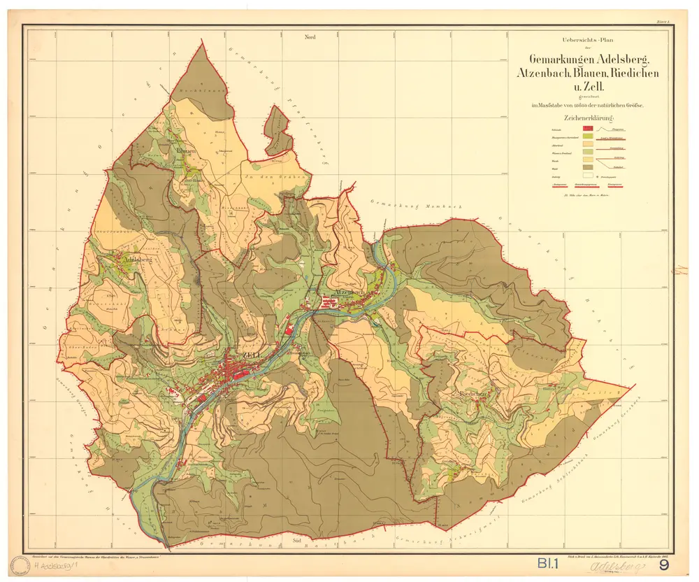 Adelsberg, Stadt Zell im Wiesental, LÖ mit Atzenbach, Blauen, Riedichen und Zell. GLAK H-1 Gemarkungspläne
