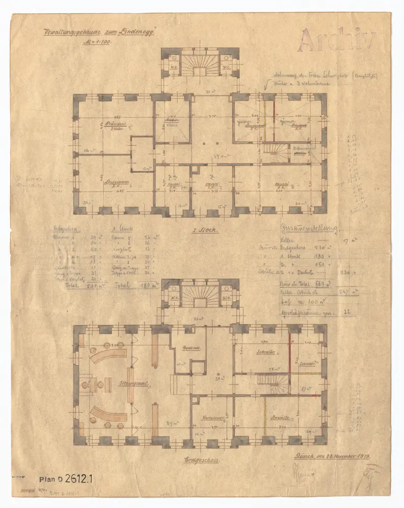 Verwaltungsgebäude Lindenegg, Untere Zäune 2: Erdgeschoss und 1. Stock; Grundrisse