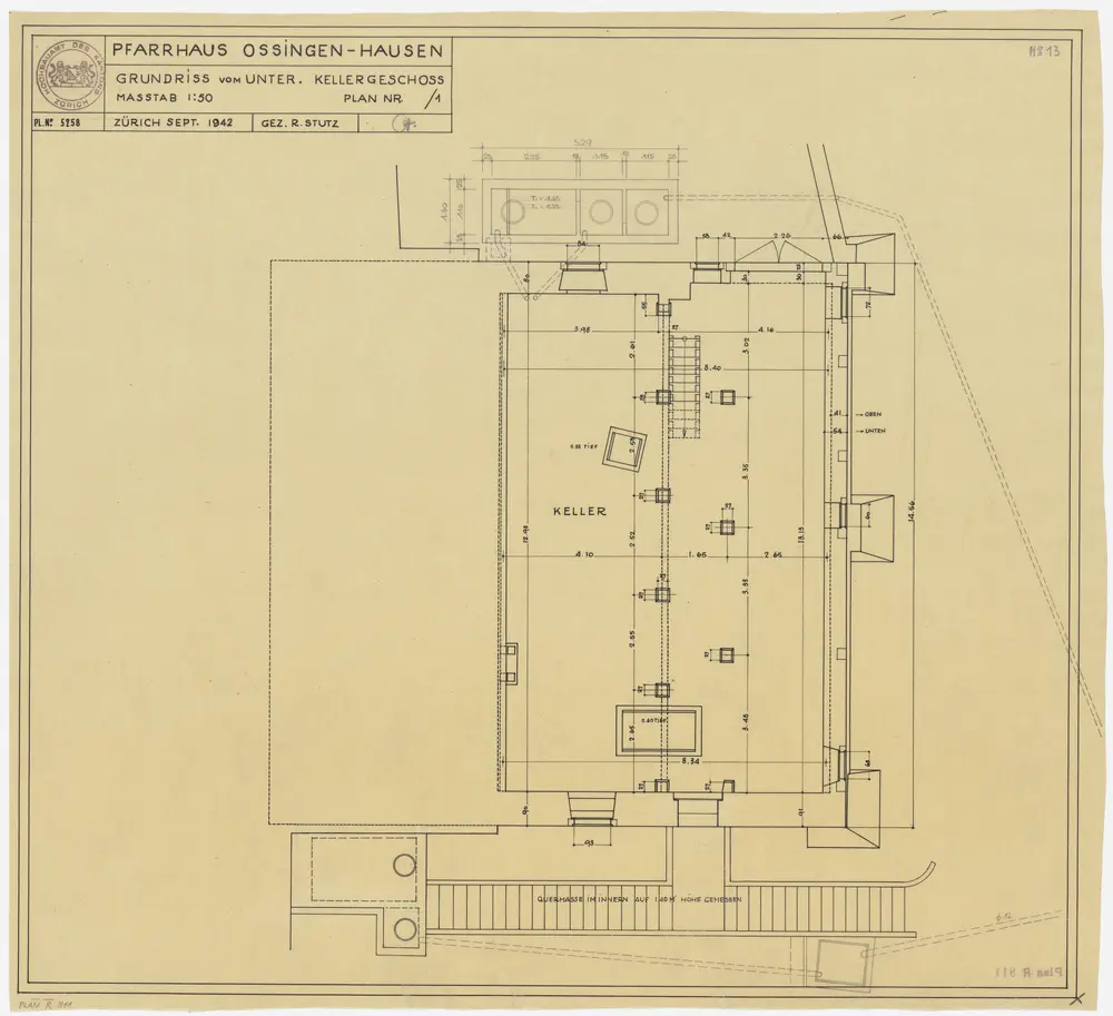 Ossingen: Pfarrhaus, unterer Keller; Grundriss (Nr. 13)