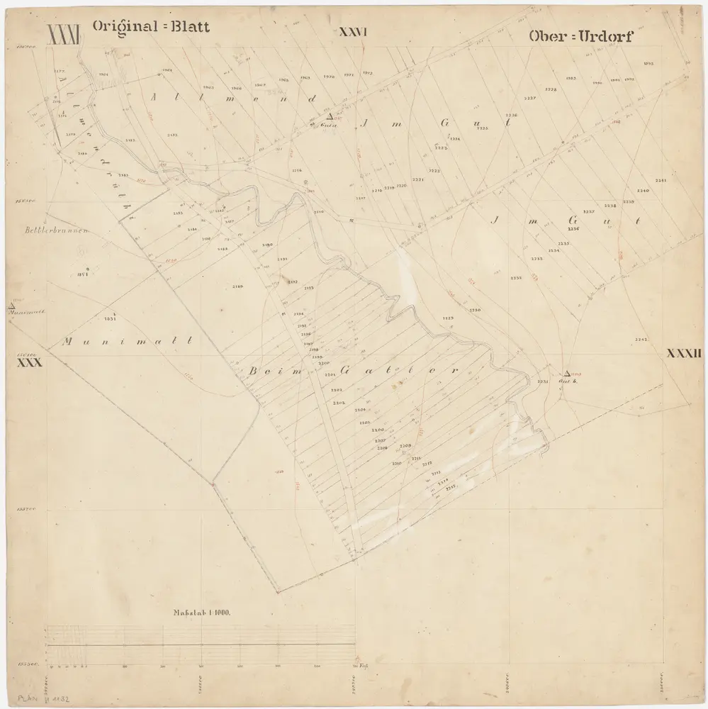 Oberurdorf: Gemeinde; Katasterpläne: Blatt XXXI: Allmend, Allmendrüti, Im Guet, Munimatt und Beim Gatter; Situationsplan