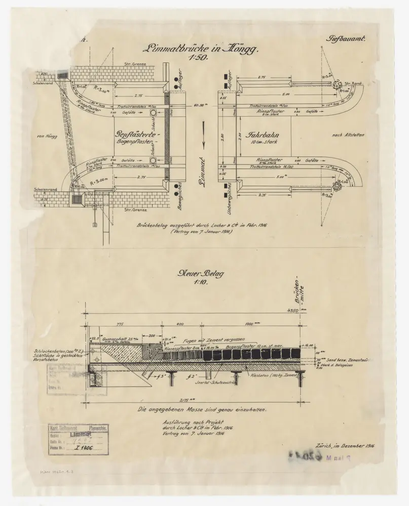 Höngg, Dietikon, Oetwil an der Limmat: Brücken über die Limmat: Grundriss und Schnitt (neuer Belag)