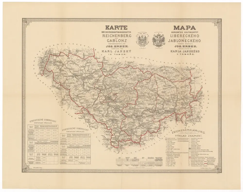 Karte der Bezirkshauptmannschaften Reichenberg und Gablonz