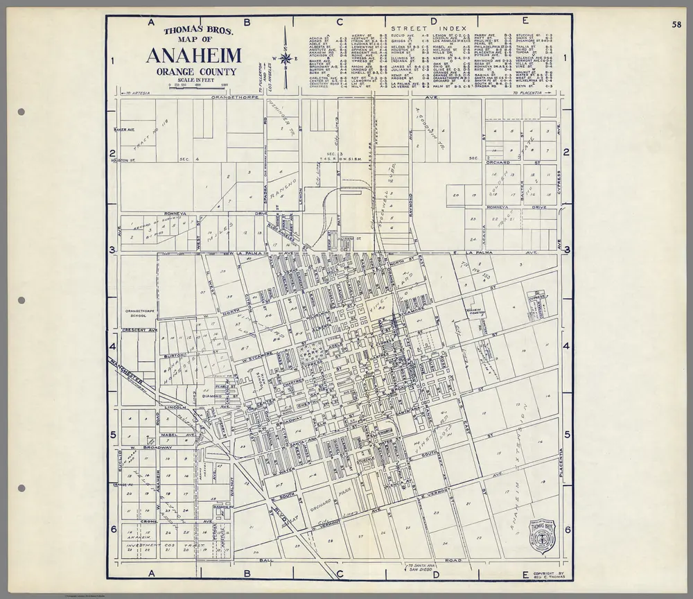 Thomas Bros. Map of Anaheim, Orange County, California.