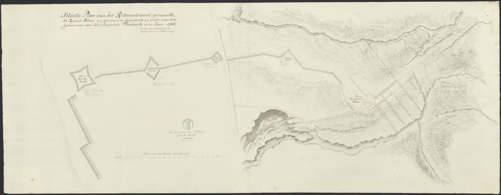 Plattegrond van de oude situatie door L.M. Thibault en S.W. van de Graaf, minuut, 1786