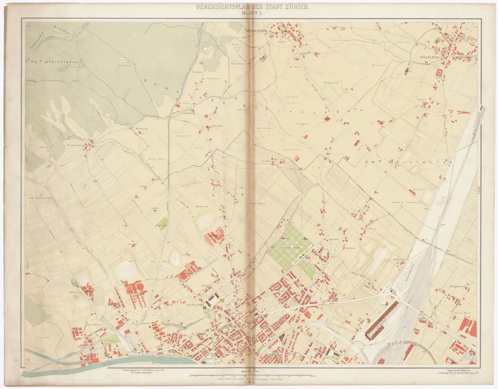 Übersichtsplan der Stadt Zürich und der umliegenden Gemeinden in 9 Blättern: Blatt 2: Albisrieden, Altstetten, Wiedikon