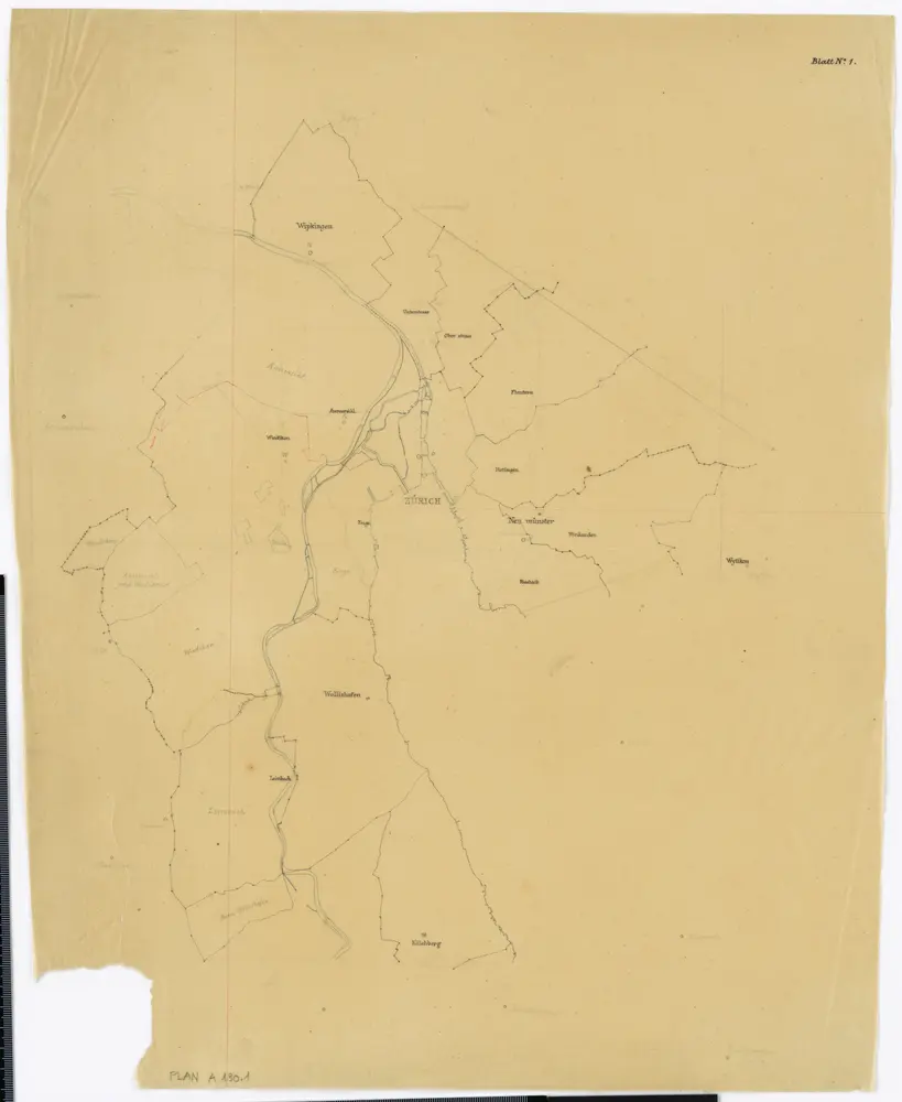 Vorlagen für die Topographische Karte des Kantons Zürich (Wild-Karte): Pausen mit Gemeindegrenzen: Blatt 1: Stadt Zürich und umliegende Gemeinden