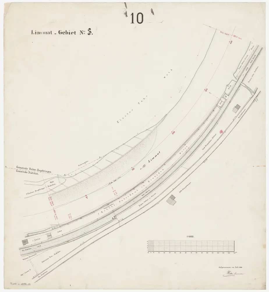 Schlieren bis Würenlos AG: Limmat von oberhalb der Grenze zwischen Schlieren und Dietikon bis zur linksufrigen Grenze zwischen den Kantonen Zürich und Aargau: Blatt 10: Dietikon und Unterengstringen: Beim Kloster Fahr; Situationsplan (Limmat-Gebiet Nr. 3)