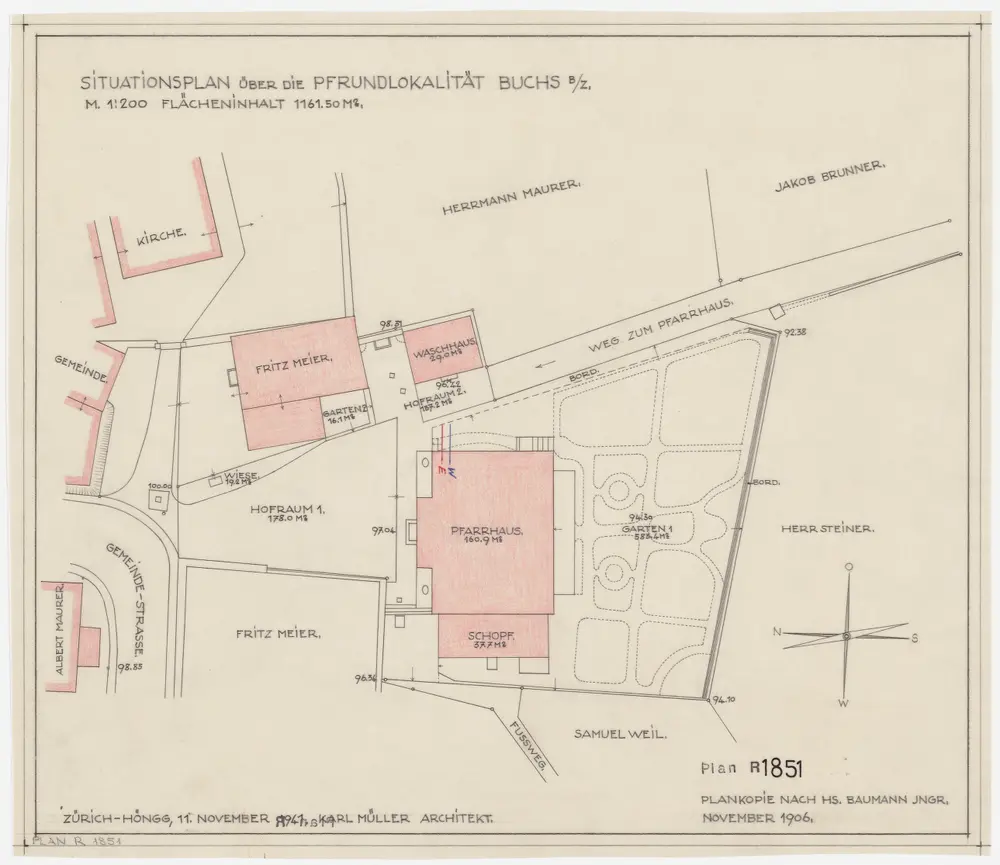 Buchs: Pfrundlokalität mit Pfarrhaus und Umgebung; Grundriss