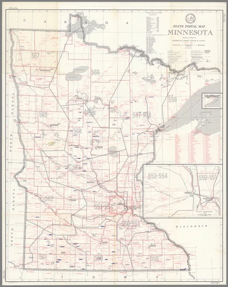 State Postal Route Map of the State of Minnesota Showing Post Offices ... May 1, 1969.