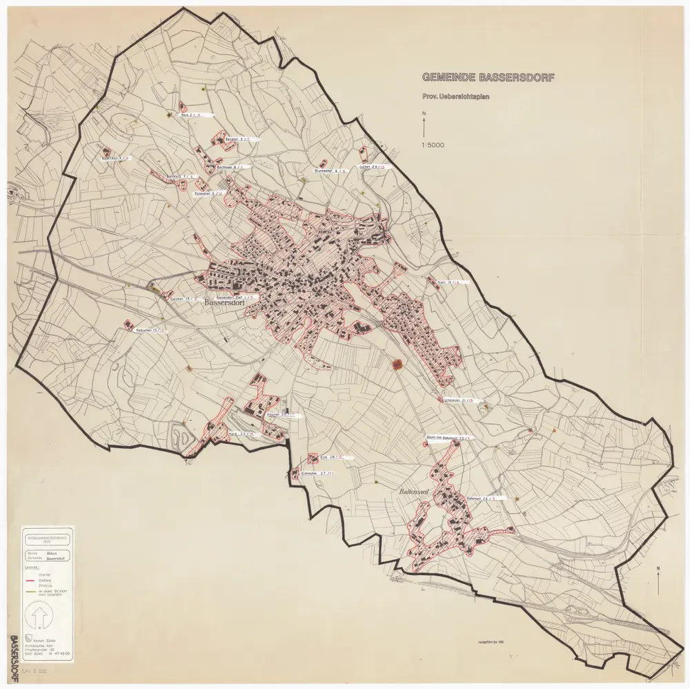 Bassersdorf: Definition der Siedlungen für die eidgenössische Volkszählung am 01.12.1970; Siedlungskarte