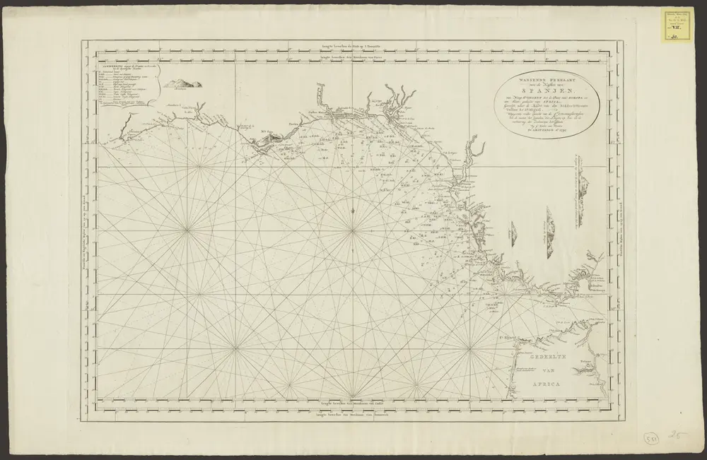 Wassende zeekaart van de kusten van Spanjen, van Kaap St. Vincent tot de punt van Europa en een klein gedeelte van Africa, gevolgd naar de kaart van den ridder D. Vicente Tofino de Sa. Miguel