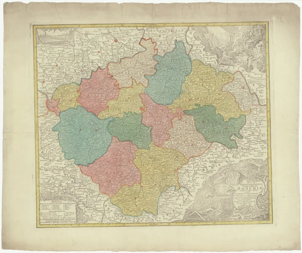 Mappa geographica totius regni Bohemiae in XII. circulos divisae, annexis comitatu Glacensi et districtu Egerano nec non aliis principatib. finitimis