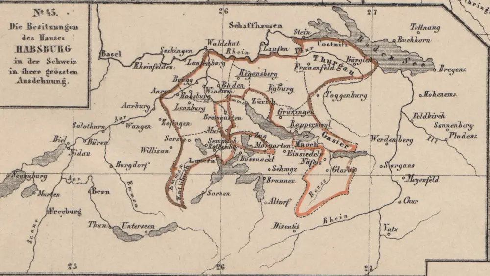 Die Besitzungen des Hauses Habsburg in der Schweiz in ihrer grössten Ausdehnung