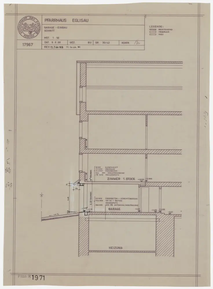 Eglisau: Pfarrhaus, Garageneinbau; Querschnitt