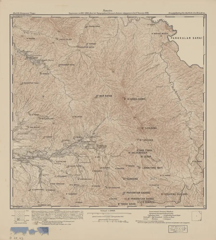 Mangoenai Tinggi : opgenomen in 1891-1892 / door het Topographisch Bureau te Batavia uitgegeven in het 2e semester 1893