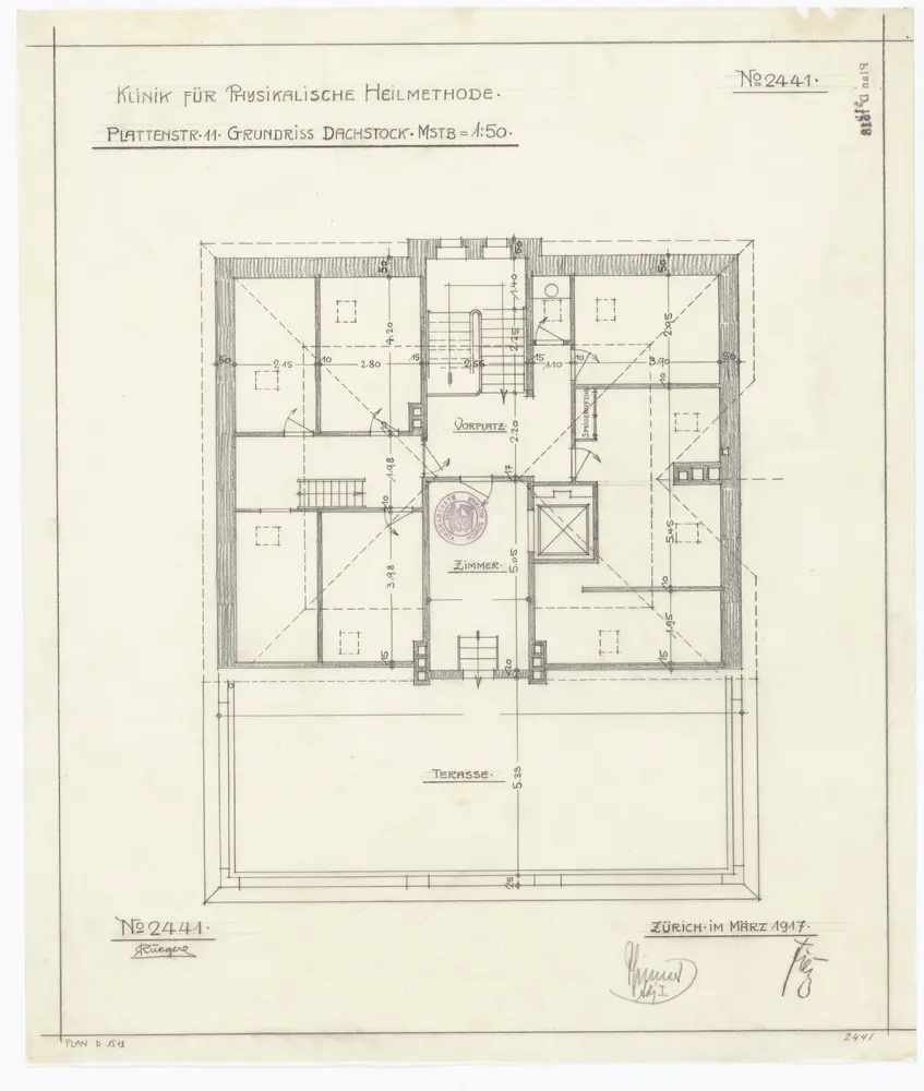 Universitätspoliklinik für physikalische Heilmethoden, Plattenstrasse 11: Dachgeschoss; Grundriss