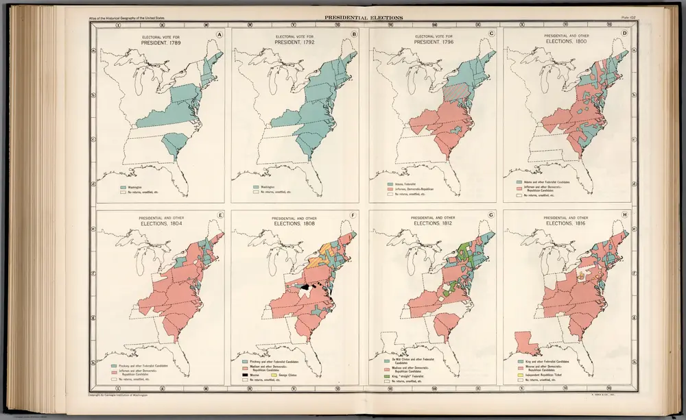 Plate 102.  Presidential Elections.  Electoral Vote for President, 1789 - 1816.