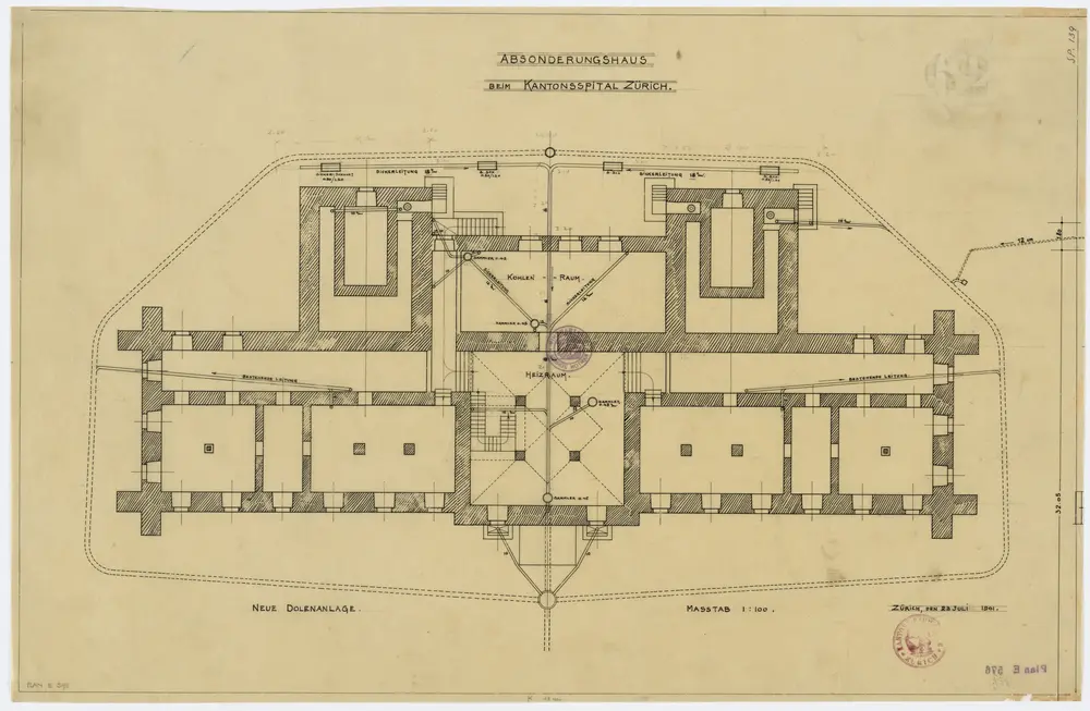 Zürich: Kantonsspital, Absonderungshaus, neue Dolenanlage; Grundriss